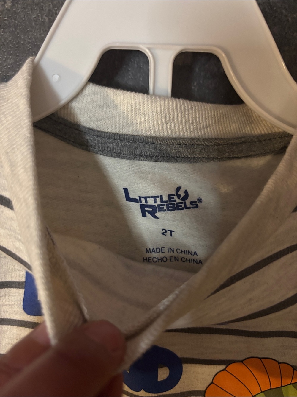 Kids' Grey Striped Pajama Set with Green Dinosaur Graphic - Little and Wild - Picture 2 of 3